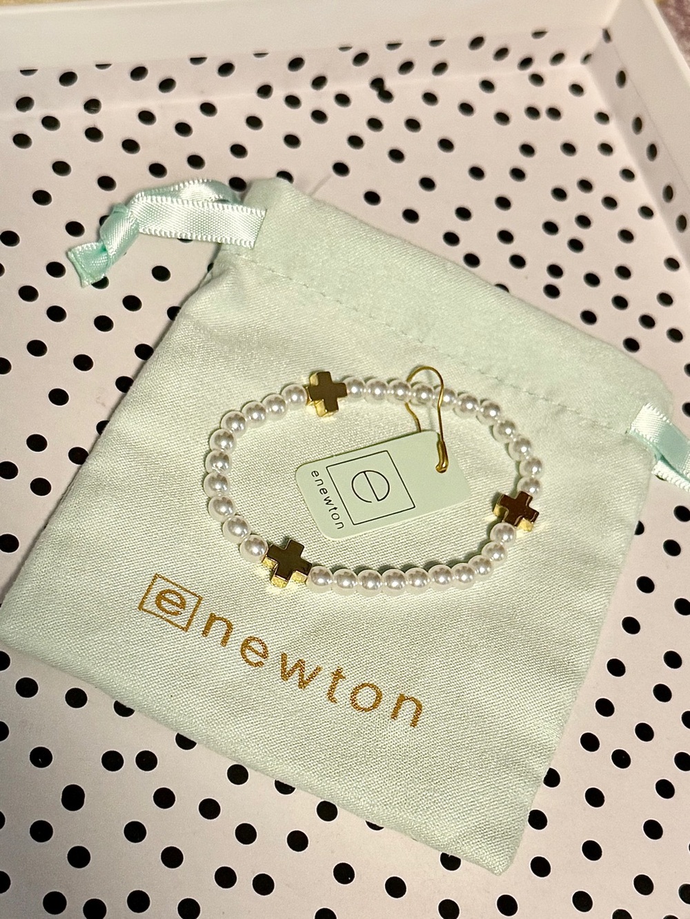 enewton Signature Gold Cross Pearl Pattern Bead Bracelet New
